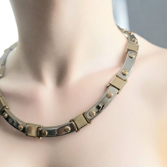 Necklace, mixed metal, collar size, 80's - Picture 1 of 4